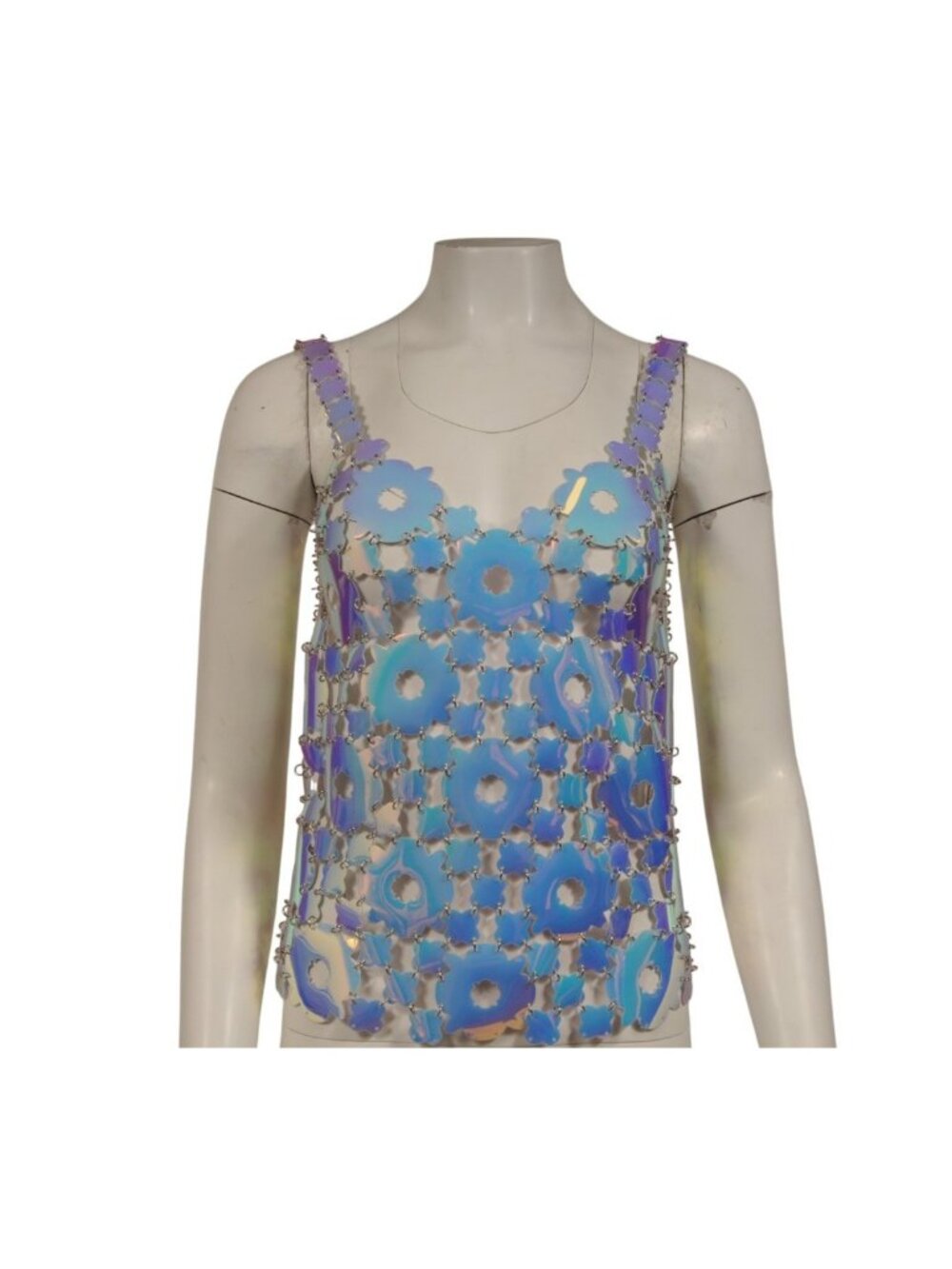 Paco Rabanne Women Daisy Chain Link Top FR 36 US Small Blue Iridiscent Chainmail